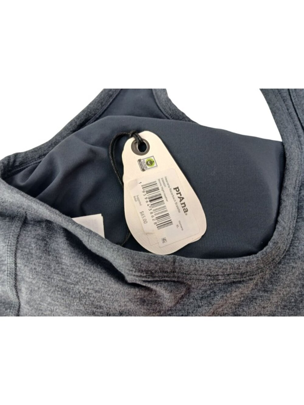 PrAna Womens Heathered Racerback Bralette XL Gray Moisture Wicking UPF 50 Bra - Picture 4 of 8